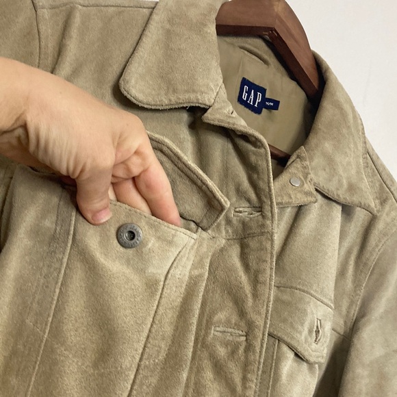 Vintage Gap Jacket Womens Beige Suede Leather Trucker Y2K Classic Retro Cowgirl - Picture 5 of 15